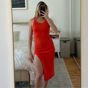 NBD Adilia Midi Dress in Red Orange